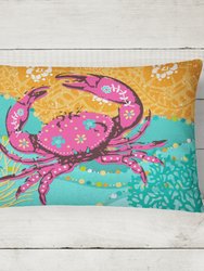 12 in x 16 in  Outdoor Throw Pillow Coastal Pink Crab Canvas Fabric Decorative Pillow