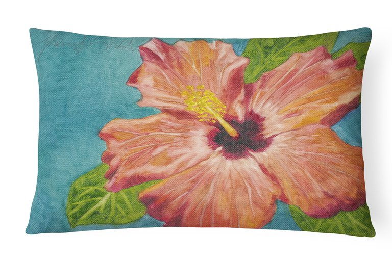 12 in x 16 in  Outdoor Throw Pillow Coral Hibiscus by Malenda Trick Canvas Fabric Decorative Pillow