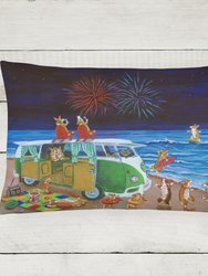 12 in x 16 in  Outdoor Throw Pillow Corgi Beach Party Volkswagon Bus Fireworks Canvas Fabric Decorative Pillow