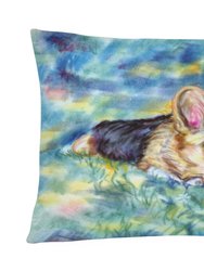 12 in x 16 in  Outdoor Throw Pillow Corgi Tuckered Out Canvas Fabric Decorative Pillow