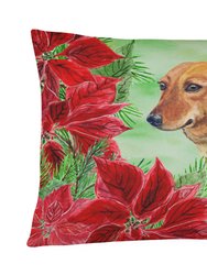 12 in x 16 in  Outdoor Throw Pillow Dachshund Poinsettas Canvas Fabric Decorative Pillow