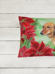 12 in x 16 in  Outdoor Throw Pillow Dachshund Poinsettas Canvas Fabric Decorative Pillow