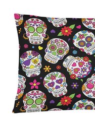 12 in x 16 in  Outdoor Throw Pillow Day of the Dead Black Canvas Fabric Decorative Pillow - Black