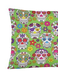 12 in x 16 in  Outdoor Throw Pillow Day of the Dead Green Canvas Fabric Decorative Pillow - Green