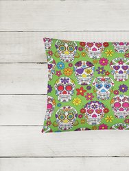 12 in x 16 in  Outdoor Throw Pillow Day of the Dead Green Canvas Fabric Decorative Pillow