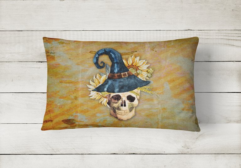 12 in x 16 in  Outdoor Throw Pillow Day of the Dead Witch Skull  Canvas Fabric Decorative Pillow
