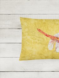 12 in x 16 in  Outdoor Throw Pillow Dragonfly on Yellow Canvas Fabric Decorative Pillow