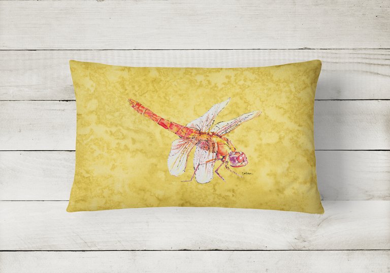 12 in x 16 in  Outdoor Throw Pillow Dragonfly on Yellow Canvas Fabric Decorative Pillow