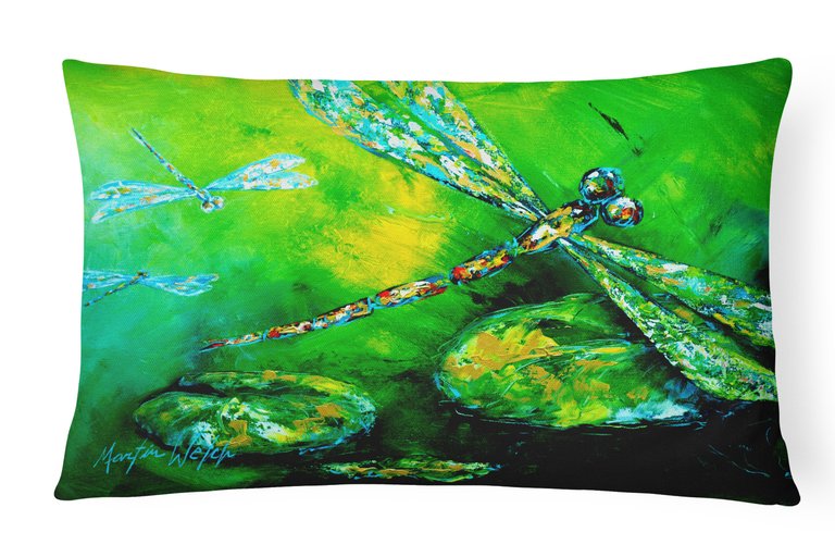 12 in x 16 in  Outdoor Throw Pillow Dragonfly Summer Flies Canvas Fabric Decorative Pillow