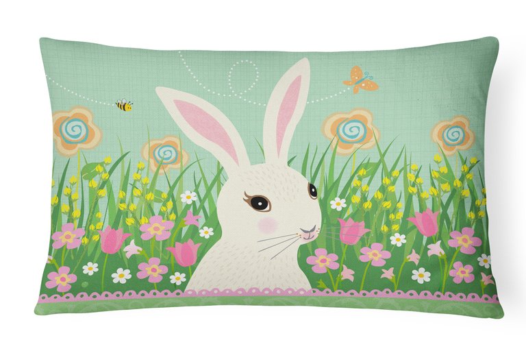 12 in x 16 in  Outdoor Throw Pillow Easter Bunny Rabbit Canvas Fabric Decorative Pillow