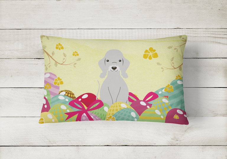 12 in x 16 in  Outdoor Throw Pillow Easter Eggs Bedlington Terrier Blue Canvas Fabric Decorative Pillow