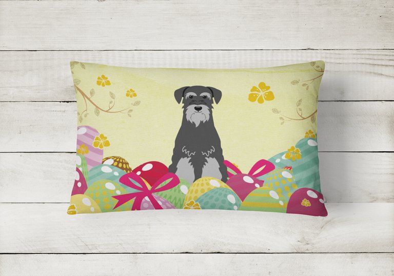 12 in x 16 in  Outdoor Throw Pillow Easter Eggs Standard Schnauzer Black Grey Canvas Fabric Decorative Pillow