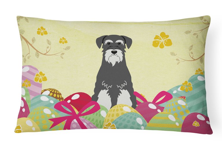 12 in x 16 in  Outdoor Throw Pillow Easter Eggs Standard Schnauzer Salt and Pepper Canvas Fabric Decorative Pillow