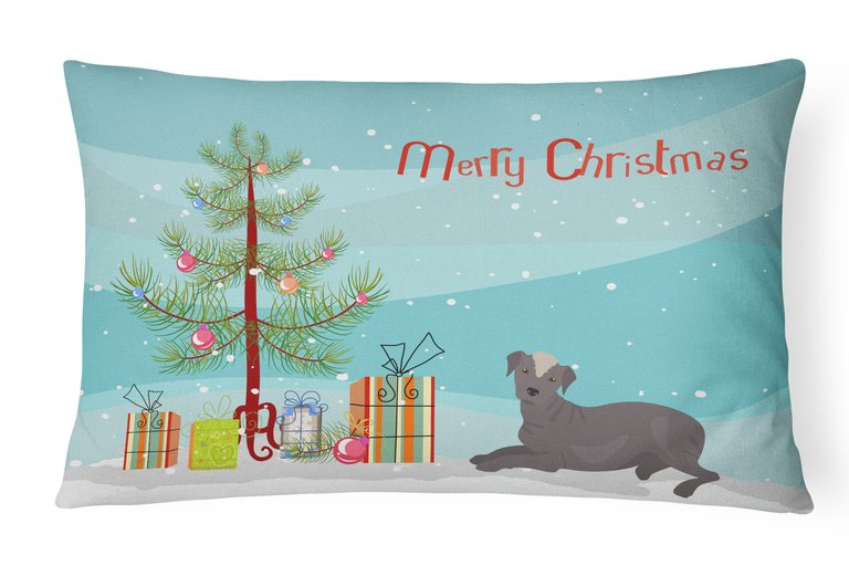 12 in x 16 in  Outdoor Throw Pillow Ecuadorian Hairless Dog Christmas Tree Canvas Fabric Decorative Pillow