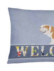 12 in x 16 in  Outdoor Throw Pillow English Bulldog Welcome Canvas Fabric Decorative Pillow