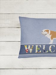 12 in x 16 in  Outdoor Throw Pillow English Bulldog Welcome Canvas Fabric Decorative Pillow