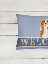 12 in x 16 in  Outdoor Throw Pillow English Foxhound Welcome Canvas Fabric Decorative Pillow