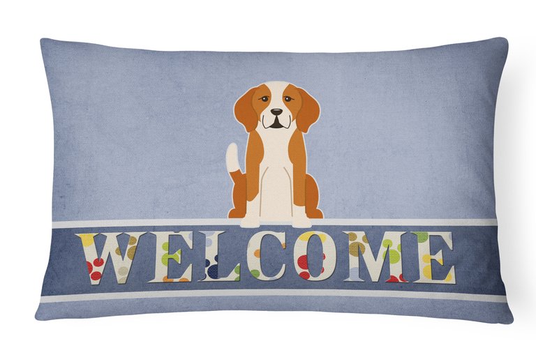12 in x 16 in  Outdoor Throw Pillow English Foxhound Welcome Canvas Fabric Decorative Pillow