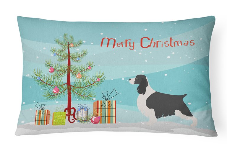 12 in x 16 in  Outdoor Throw Pillow English Springer Spaniel Christmas Canvas Fabric Decorative Pillow