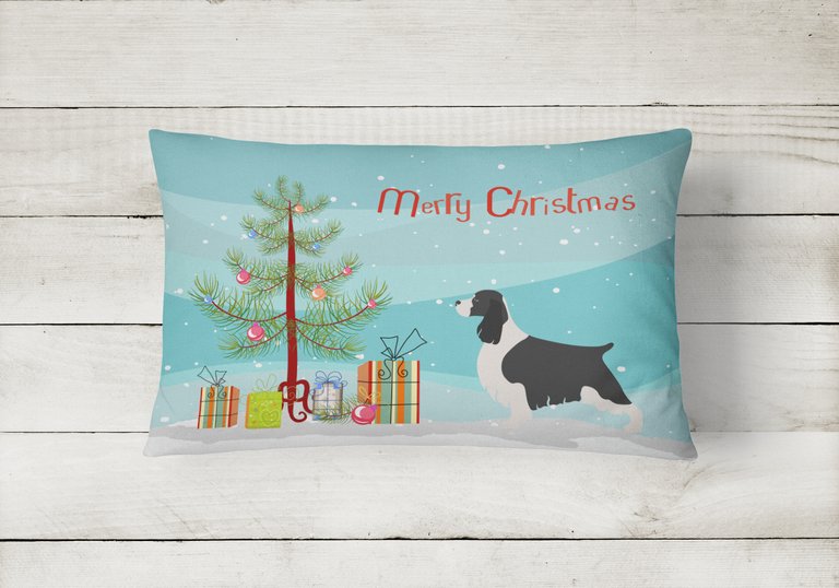 12 in x 16 in  Outdoor Throw Pillow English Springer Spaniel Christmas Canvas Fabric Decorative Pillow