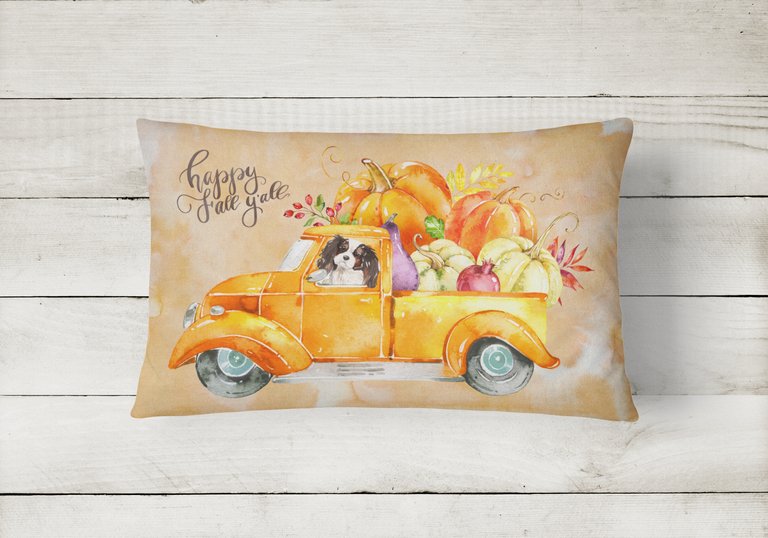 12 in x 16 in  Outdoor Throw Pillow Fall Harvest Tricolor Cavalier Spaniel Canvas Fabric Decorative Pillow