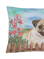 12 in x 16 in  Outdoor Throw Pillow Fawn Pug Spring Canvas Fabric Decorative Pillow
