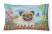 12 in x 16 in  Outdoor Throw Pillow Fawn Pug Spring Canvas Fabric Decorative Pillow