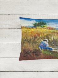 12 in x 16 in  Outdoor Throw Pillow Fisherman on the Bank Canvas Fabric Decorative Pillow