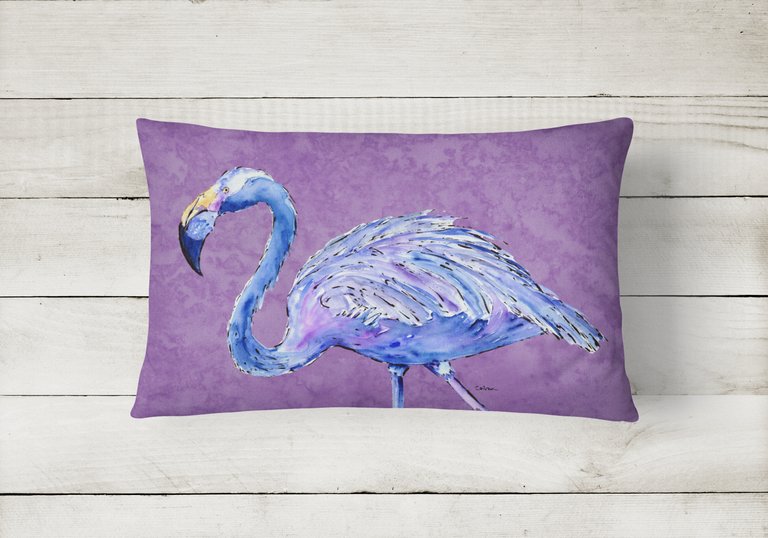 12 in x 16 in  Outdoor Throw Pillow Flamingo on Purple Canvas Fabric Decorative Pillow