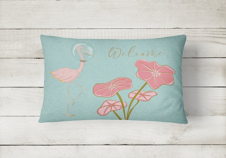 12 in x 16 in  Outdoor Throw Pillow Flamingo Welcome Canvas Fabric Decorative Pillow