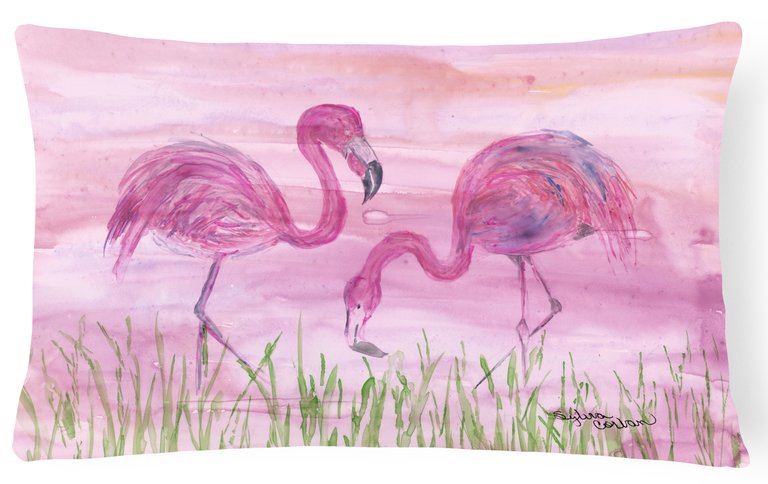 12 in x 16 in  Outdoor Throw Pillow Flamingos Canvas Fabric Decorative Pillow