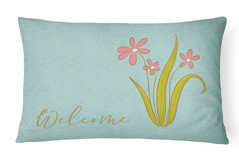 12 in x 16 in  Outdoor Throw Pillow Flowers Welcome Canvas Fabric Decorative Pillow