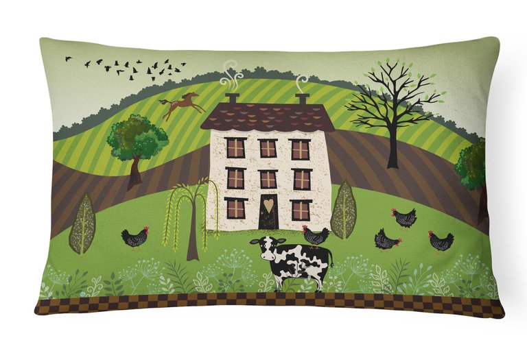 12 in x 16 in  Outdoor Throw Pillow Folk Art Country House Canvas Fabric Decorative Pillow