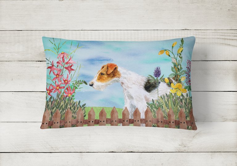 12 in x 16 in  Outdoor Throw Pillow Fox Terrier Spring Canvas Fabric Decorative Pillow