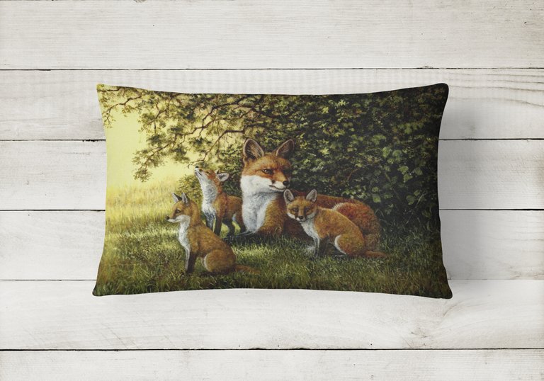 12 in x 16 in  Outdoor Throw Pillow Foxes Resitng under the Tree Canvas Fabric Decorative Pillow