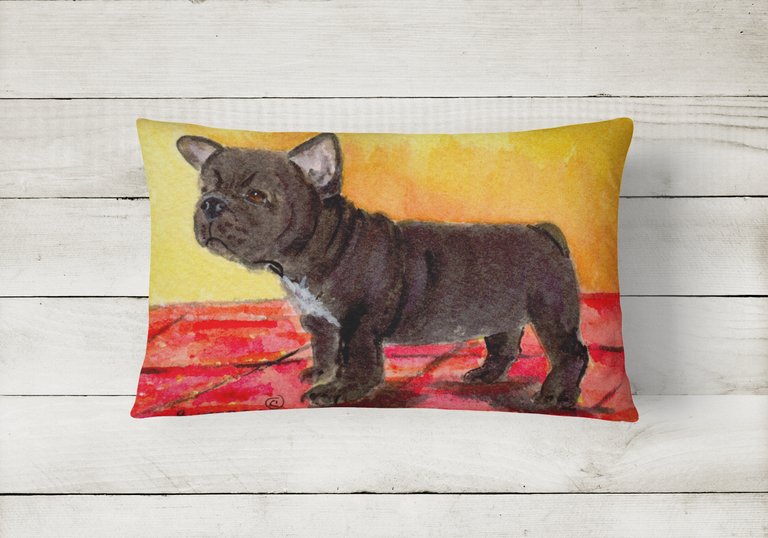 12 in x 16 in  Outdoor Throw Pillow French Bulldog Canvas Fabric Decorative Pillow