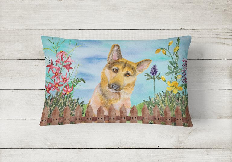 12 in x 16 in  Outdoor Throw Pillow German Shepherd #2 Spring Canvas Fabric Decorative Pillow