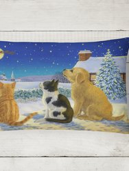 12 in x 16 in  Outdoor Throw Pillow Golden Retriever and kittens Watching Santa Canvas Fabric Decorative Pillow