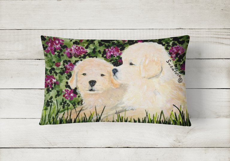 12 in x 16 in  Outdoor Throw Pillow Golden Retriever Canvas Fabric Decorative Pillow