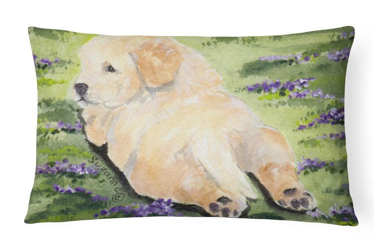 12 in x 16 in  Outdoor Throw Pillow Golden Retriever Canvas Fabric Decorative Pillow