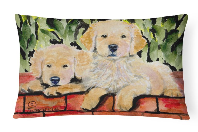 12 in x 16 in  Outdoor Throw Pillow Golden Retriever Canvas Fabric Decorative Pillow