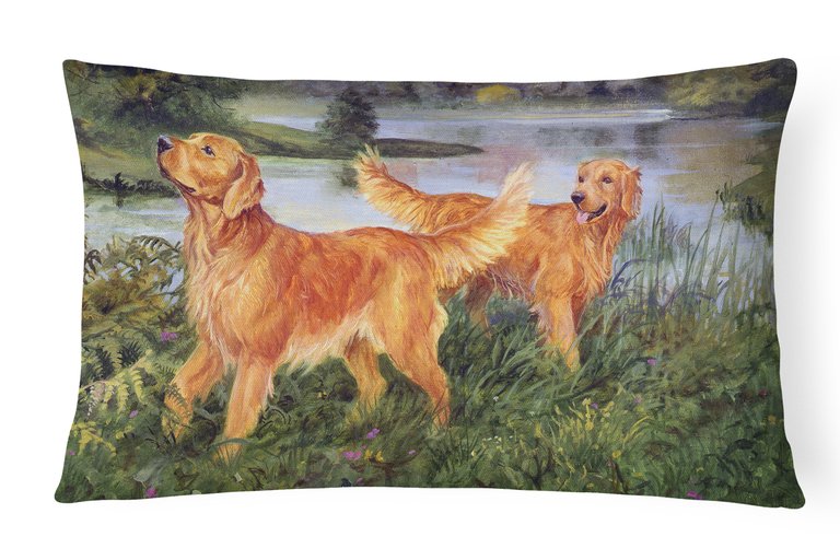 12 in x 16 in  Outdoor Throw Pillow Golden Retrievers Canvas Fabric Decorative Pillow