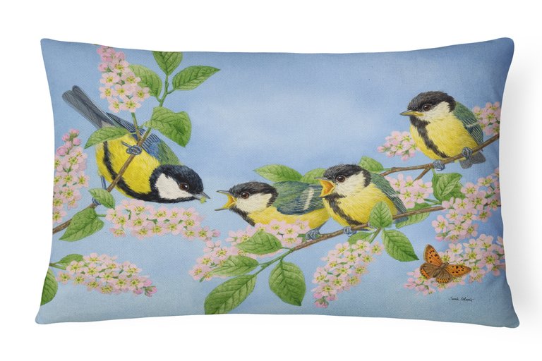 12 in x 16 in  Outdoor Throw Pillow Great Tit Family of Birds Canvas Fabric Decorative Pillow
