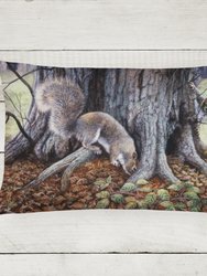 12 in x 16 in  Outdoor Throw Pillow Grey Squirrels around the Tree Canvas Fabric Decorative Pillow