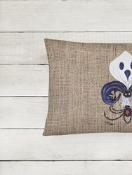 12 in x 16 in  Outdoor Throw Pillow Halloween Ghost Bat and Spider Fleur de lis on Faux Burlap Canvas Fabric Decorative Pillow