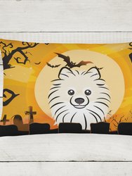 12 in x 16 in  Outdoor Throw Pillow Halloween Pomeranian Canvas Fabric Decorative Pillow
