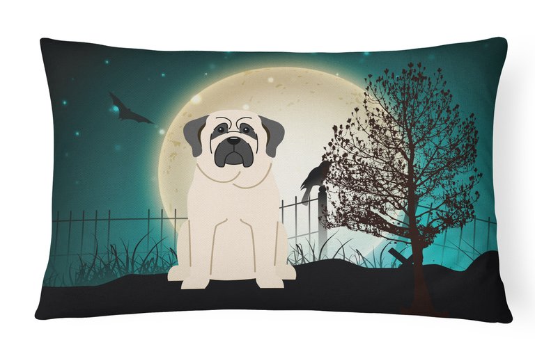 12 in x 16 in  Outdoor Throw Pillow Halloween Scary Mastiff White Canvas Fabric Decorative Pillow
