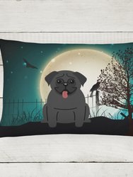 12 in x 16 in  Outdoor Throw Pillow Halloween Scary Pug Black Canvas Fabric Decorative Pillow