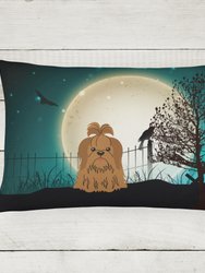 12 in x 16 in  Outdoor Throw Pillow Halloween Scary Shih Tzu Chocolate Canvas Fabric Decorative Pillow