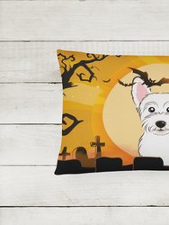 12 in x 16 in  Outdoor Throw Pillow Halloween Westie Canvas Fabric Decorative Pillow
